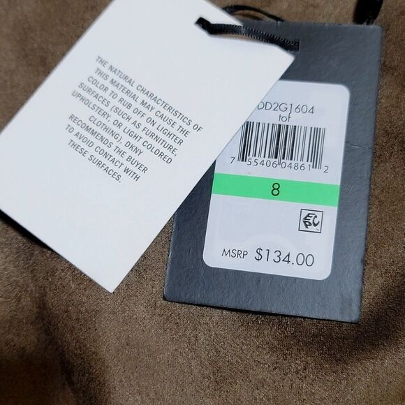 DKNY Brown Faux-Suede Side-Draped Cap Sleeve Sheath Dress - Toffee - Picture 10 of 11